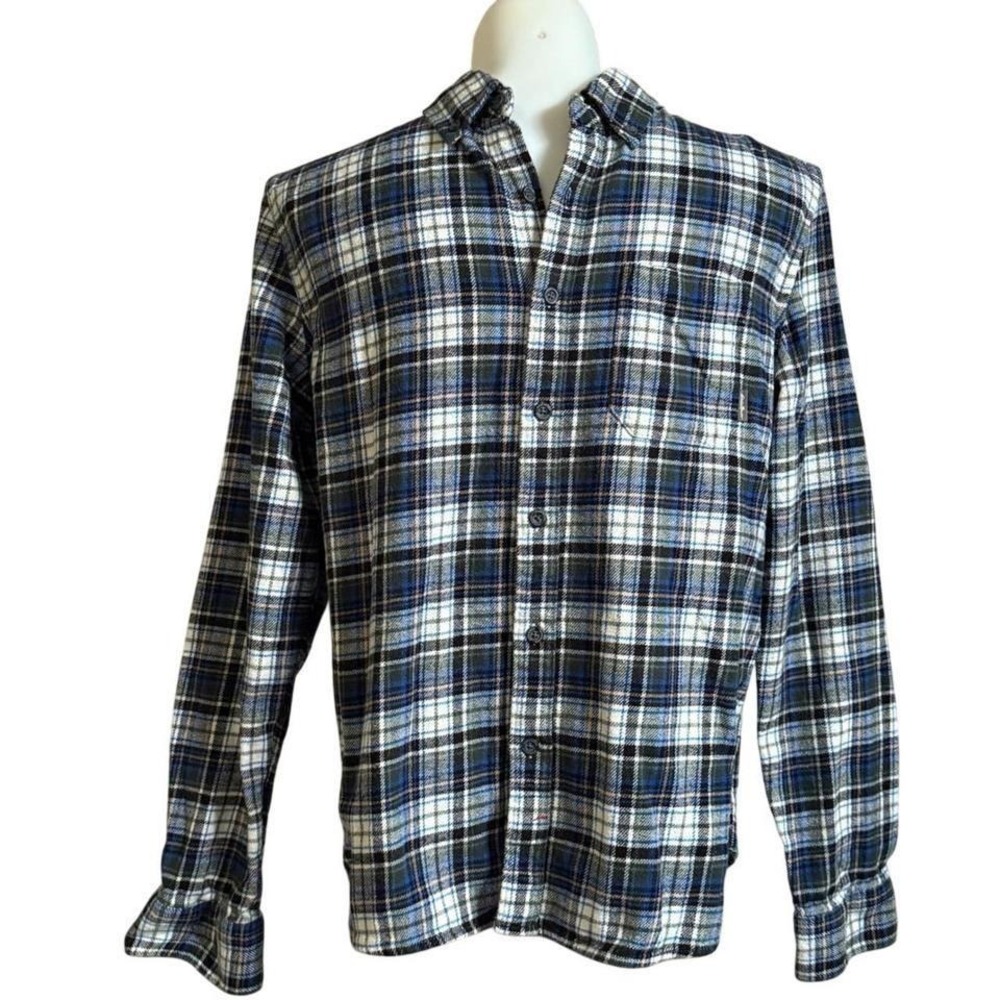 Eddie Bauer Mens Plaid Flannel Long Sleeve Button Up Shirt Blue Green L Large